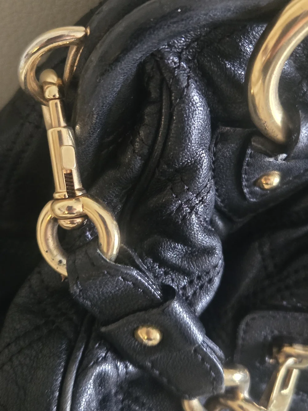 Y2k Marc Jacob Vintage Quilted Leather Satchel Handbag with Gold Chain Hardware